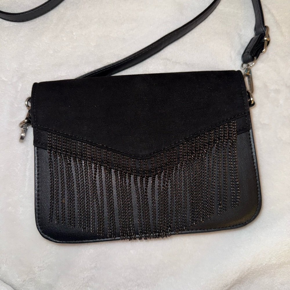 VENUS Black Crossbody Bag with Fringe